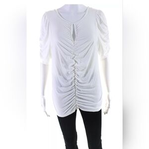 Frame Womens Short Sleeve Ruched Keyhole T-Shirt Top White Size L